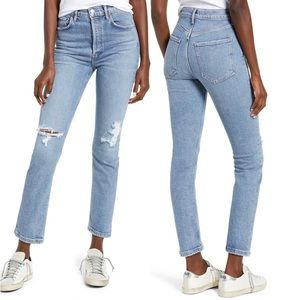 Agolde Riley ripped super high waist crop straight leg jeans size 25 in whiplash